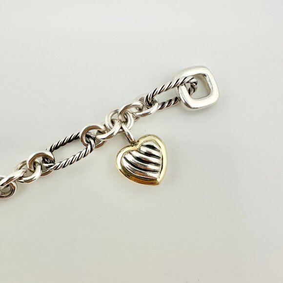 David Yurman Figaro Heart Charm Bracelet w/ 18K Yellow Gold - 7.25" - Picture 12 of 16